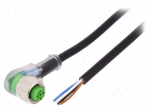 Connection lead | M12 | PIN: 4 | angled | 3m | plug | 4A | 3x LED (PNP)