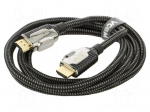 Cable | HDMI plug,both sides | PVC | textile | 3m | black | black,grey