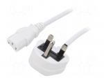 Cable | 3x0.75mm2 | BS 1363 (G) plug,IEC C13 female | PVC | 1m | white