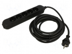 Extension lead | 3x2.5mm2 | 1.5m | PVC | black | Sockets no: 5 | 16A | PRO