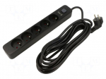 Plug socket strip: protective | Sockets: 5 | 230VAC | 16A | black | KERG