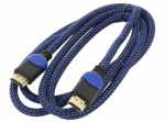 Cable | HDMI plug,both sides | textile | Len: 1.8m | black-blue | 30AWG