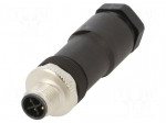 Connector: M12 | plug | PIN: 4 | male | 630V | straight | IP67 | PA | S | 12A