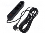 Plug socket strip: protective | Sockets: 3 | 230VAC | 10A | black | 5m