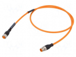 Cable: for sensors/automation | M12 | PIN: 4 | 1m | plug | 230VDC | 230VAC