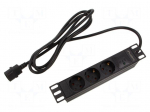 Plug socket strip: protective | Sockets: 3 | 230VAC | 10A | black | 2m