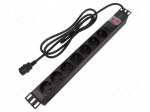 Plug socket strip: protective | Sockets: 7 | 230VAC | 10A | black | 2m
