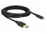 Cable | USB A plug,USB C plug | 3m | black | 22AWG,30AWG | 10Gbps