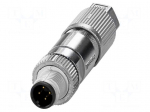 Connector: M12 | plug | PIN: 4 | 48V | straight | IP65 | IDC | Contacts: CuSn