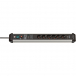 Brennenstuhl Premium-Protect-Line 6-way power strip, black/aluminum, 3 meters, 60,000A surge protection, 2x USB-A