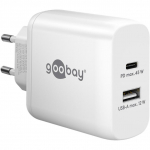 goobay USB-C PD dual fast charger 45 watts (white, 1x USB-A, 1x USB-C PD, GaN technology)