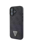 Back panel cover Guess Apple iPhone 16 PU 4G Strass Triangle Metal Logo Case Black