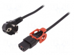 Cable | CEE 7/7 (E/F) plug angled,IEC C13 female | 2m | black | PVC