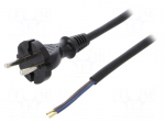 Cable | CEE 7/17 (C) plug,wires | 4m | black | rubber | 2x1mm2 | 16A