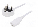 Cable | 3x1mm2 | BS 1363 (G) plug,IEC C13 female | PVC | 5m | white | 3A
