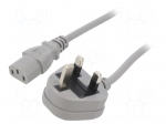 Cable | 3x0.75mm2 | BS 1363 (G) plug,IEC C13 female | PVC | 2m | grey