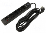 Plug socket strip: protective | Sockets: 5 | 230VAC | 16A | black | KERG