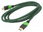 Cable | HDMI plug,both sides | textile | Len: 1.8m | black-green