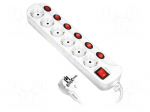 Plug socket strip: protective | Sockets: 6 | 230VAC | 10A | white | 1.5m