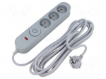 Plug socket strip: protective | Sockets: 3 | 230VAC | 10A | grey | 5m