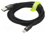 Cable | USB 2.0 | USB A plug,USB C plug | 2m | black | silicone | 60W | 3A