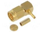 Connector: SMA | plug | angled | 50&Omega; | crimped | PTFE | Contacts: brass