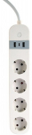 Gembird Smart Power Strip with USB Charger 4 Sockets White