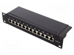 Patch panel | black | Number of ports: 12 | 10" | Cat: 6a | rack 10"