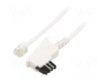 Cable: telephone | RJ11 plug,TAE F plug | 15m | white | Core: CCA