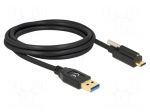 Cable | USB A plug,USB C plug | 2m | black | 24AWG,30AWG | 10Gbps
