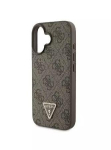 Back panel cover Guess Apple iPhone 16 PU 4G Strass Triangle Metal Logo Case Brown