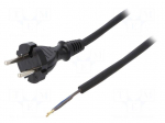 Cable | CEE 7/17 (C) plug,wires | 4.5m | black | rubber | 2x1mm2 | 16A