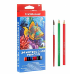 Krāsainie akvareļu zīmuļi ErichKrause, ar otiņu, 24 krāsas