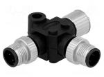 T adapter | M12 female socket,M12 male x2 | PIN: 4 | IP68 | T