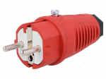 Connector: AC supply | male | plug | 2P+PE | 250VAC | 16A | Colour: red