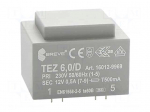 Transformer: encapsulated | 6VA | 230VAC | 12V | 500mA | PCB | IP00 | TEZ