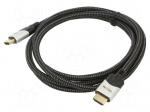 Cable | HDMI plug,both sides | PVC | textile | 2m | black | black,silver