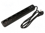 Plug socket strip: protective | Sockets: 6 | 230VAC | 16A | black | KERG