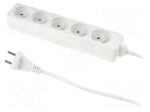 Extension lead | 2x1mm2 | 1.5m | PVC | white | Sockets no: 5 | 10A