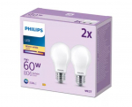 PHILIPS LED stikla 60W A60 E27 Silti balta 2700K matēta 2 gab spuldze 8719514451018 929001243092
