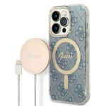 Guess Set GUBPP14LH4EACSB Case+ Charger iPhone 14 Pro 6,1" blue hard case 4G Print MagSa