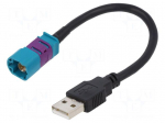 Cable | Fakra HSD socket,USB A plug | straight | 0.18m