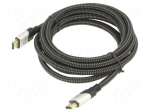 Cable | HDMI plug,both sides | PVC | textile | 3m | black | black,silver