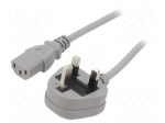 Cable | 3x1mm2 | BS 1363 (G) plug,IEC C13 female | PVC | 5m | grey | 3A