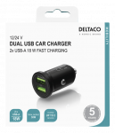 DELTACO 12/24 V USB car charger with dual USB-A ports, 36 W, black  / USB-CAR128
