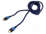 Cable | HDMI plug,both sides | textile | Len: 3m | black-blue | 30AWG
