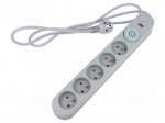 Plug socket strip: protective | Sockets: 5 | 230VAC | 10A | grey | 1.5m