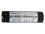 Re-battery: Li-Ion | 14500 | 3.6V | 1500mAh | &Oslash;14.5x52.5mm | 2A