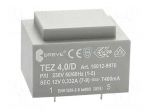 Transformer: encapsulated | 4VA | 230VAC | 12V | 333.3mA | Mounting: PCB