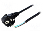Cable | CEE 7/7 (E/F) plug angled,wires | 1.8m | black | PVC | 6A | 250V